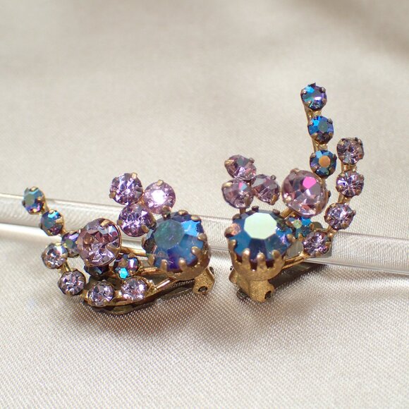 Austrian AB Floral Spray Clip ons - Picture 10 of 10